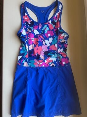 Gymgo Gymboree Blue Floral Racerback Athletic Tennis Dress Girls Large 10-12